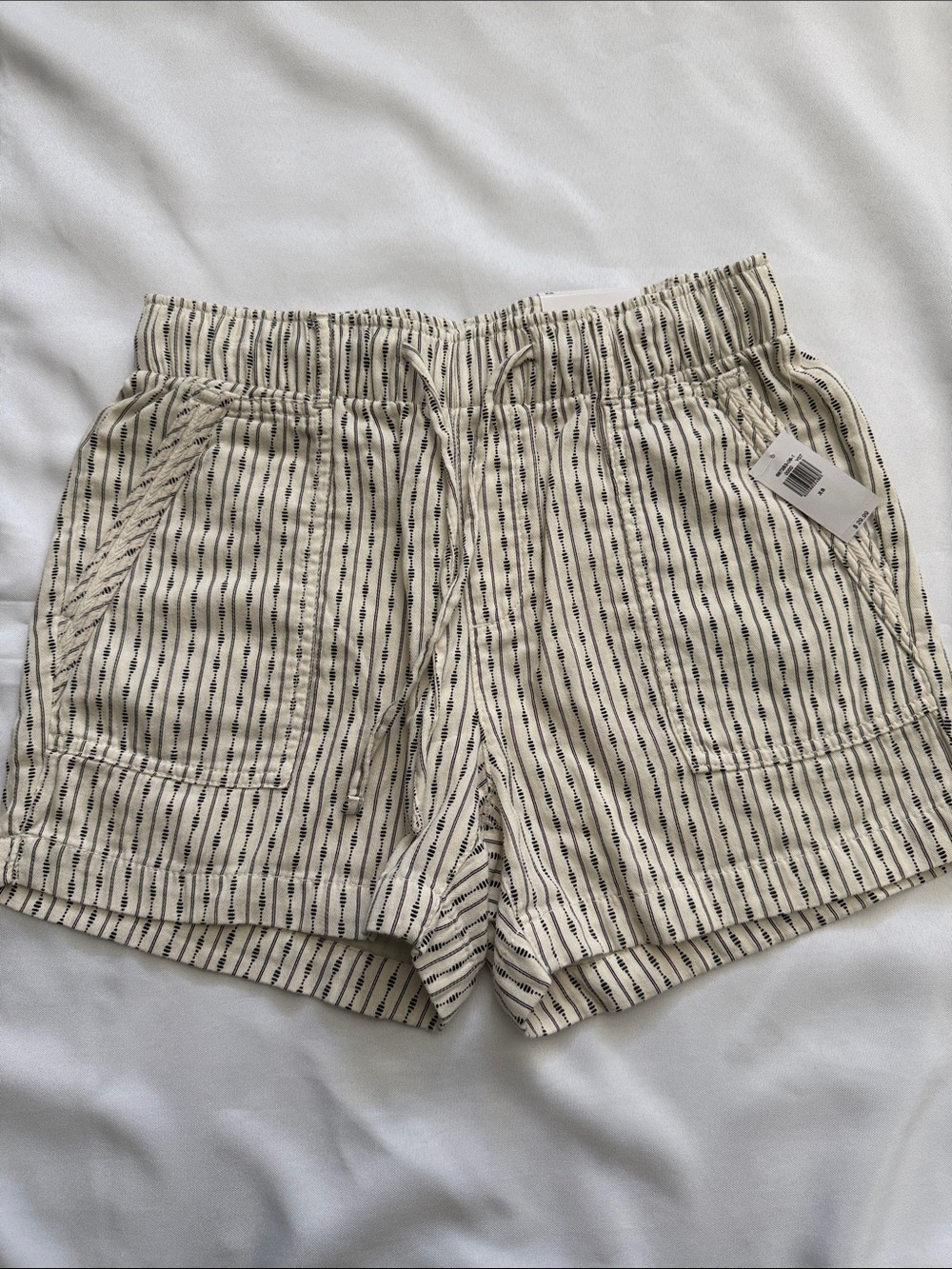 Women's Cream Striped Drawstring Shorts